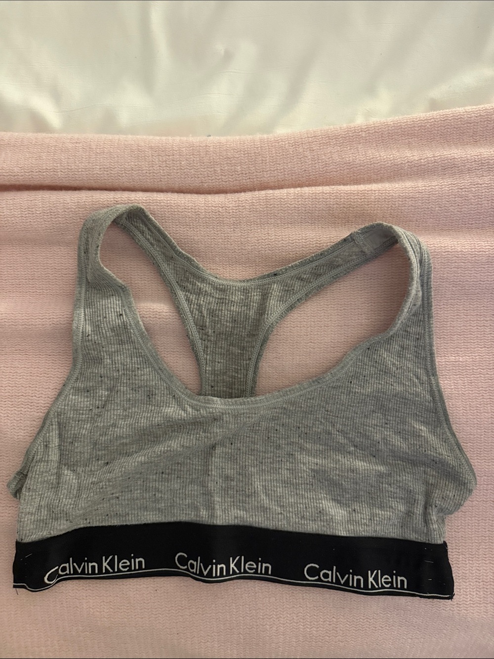 Calvin Klein Gray Ribbed Racerback Sports Bralette with Black Logo Band